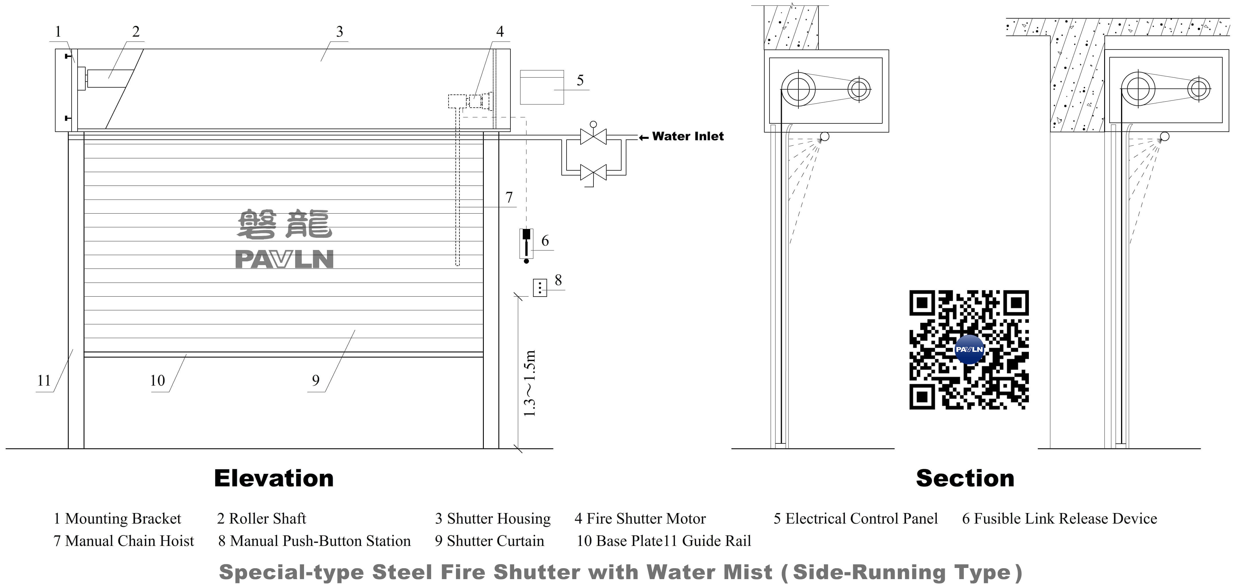Special-type Steel Fire Shutter with Water Mist (Vertical Rolling Type)