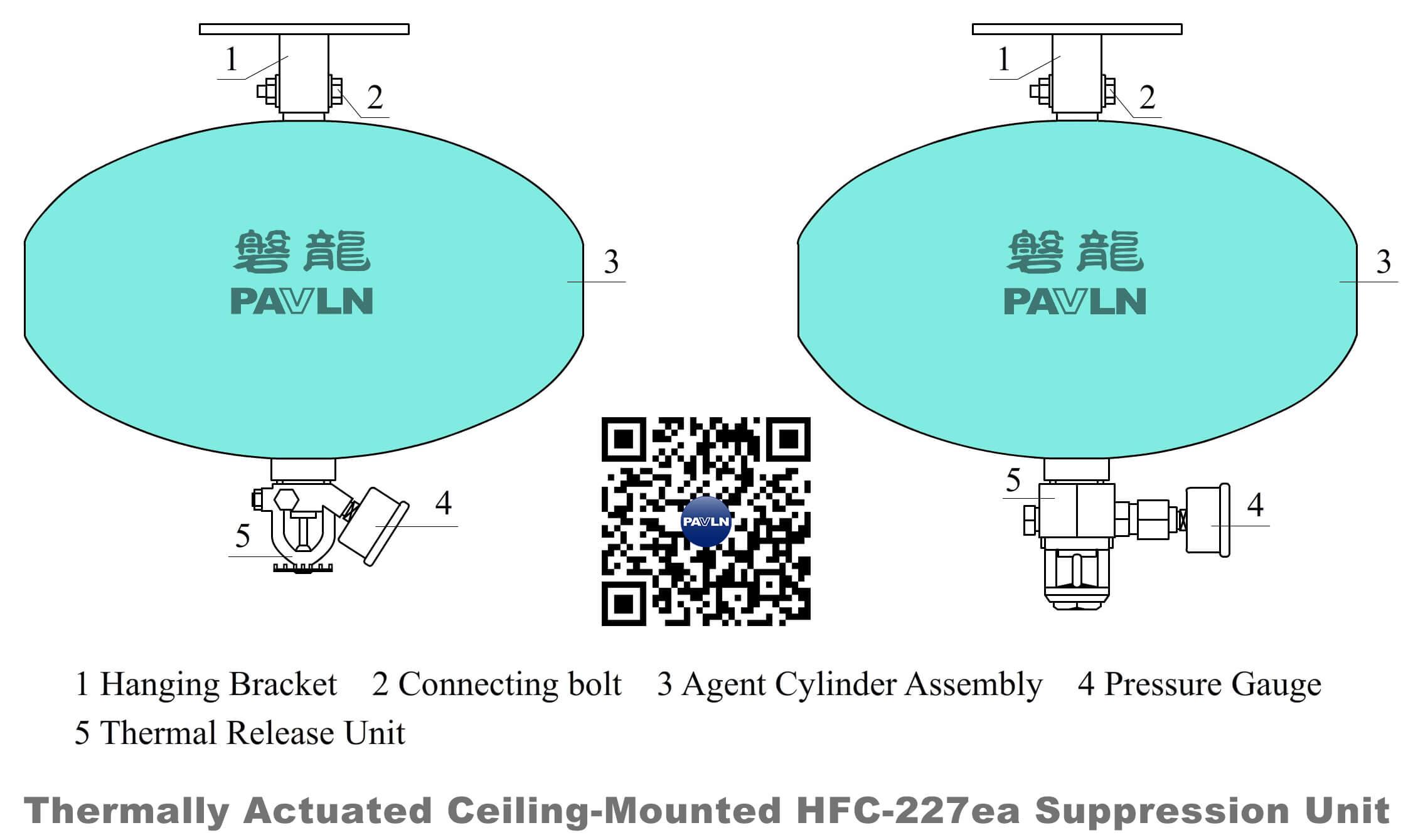 Thermally Actuated Ceiling-Mounted HFC-227ea Suppression Unit