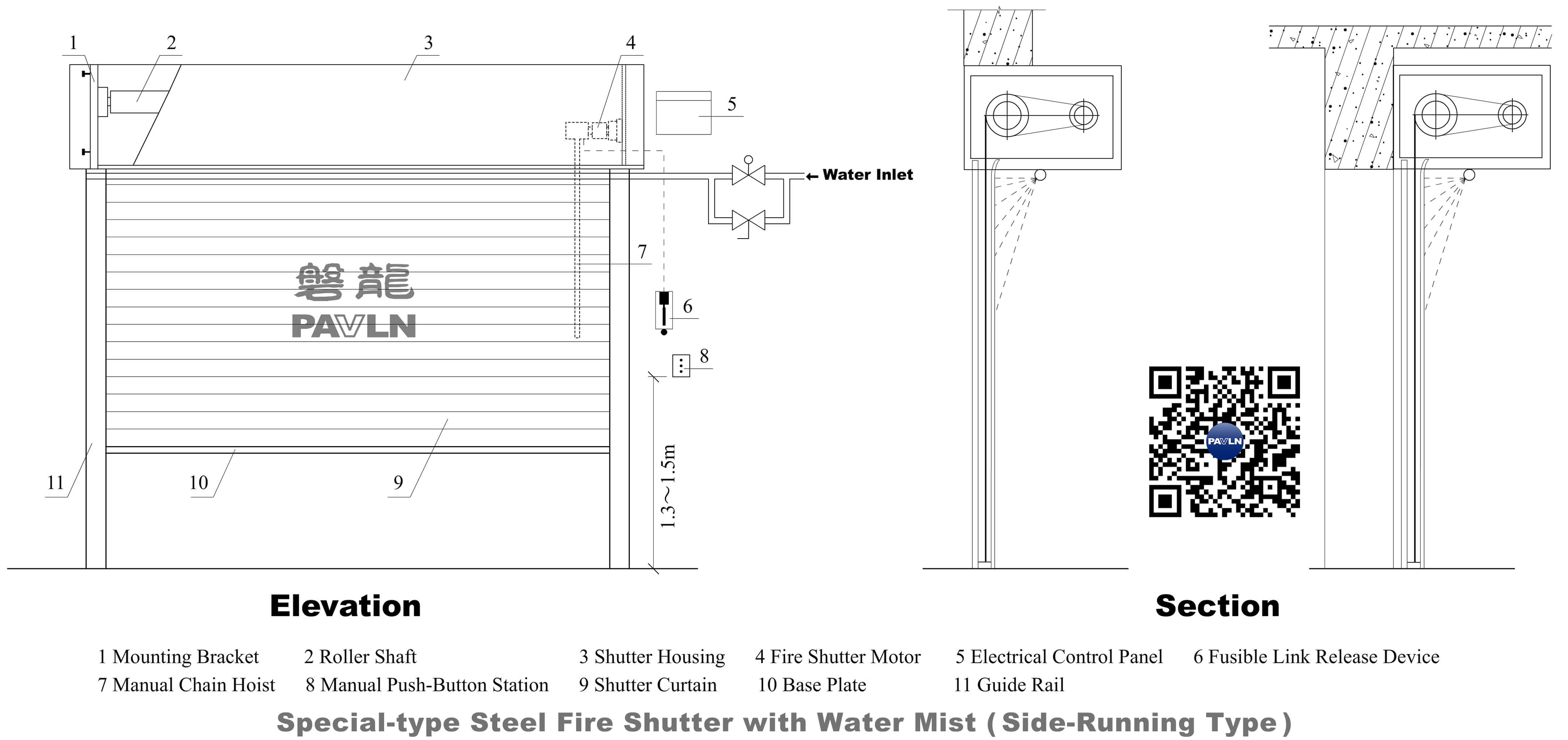 Special-type Steel Fire Shutter with Water Mist (Vertical Rolling Type)