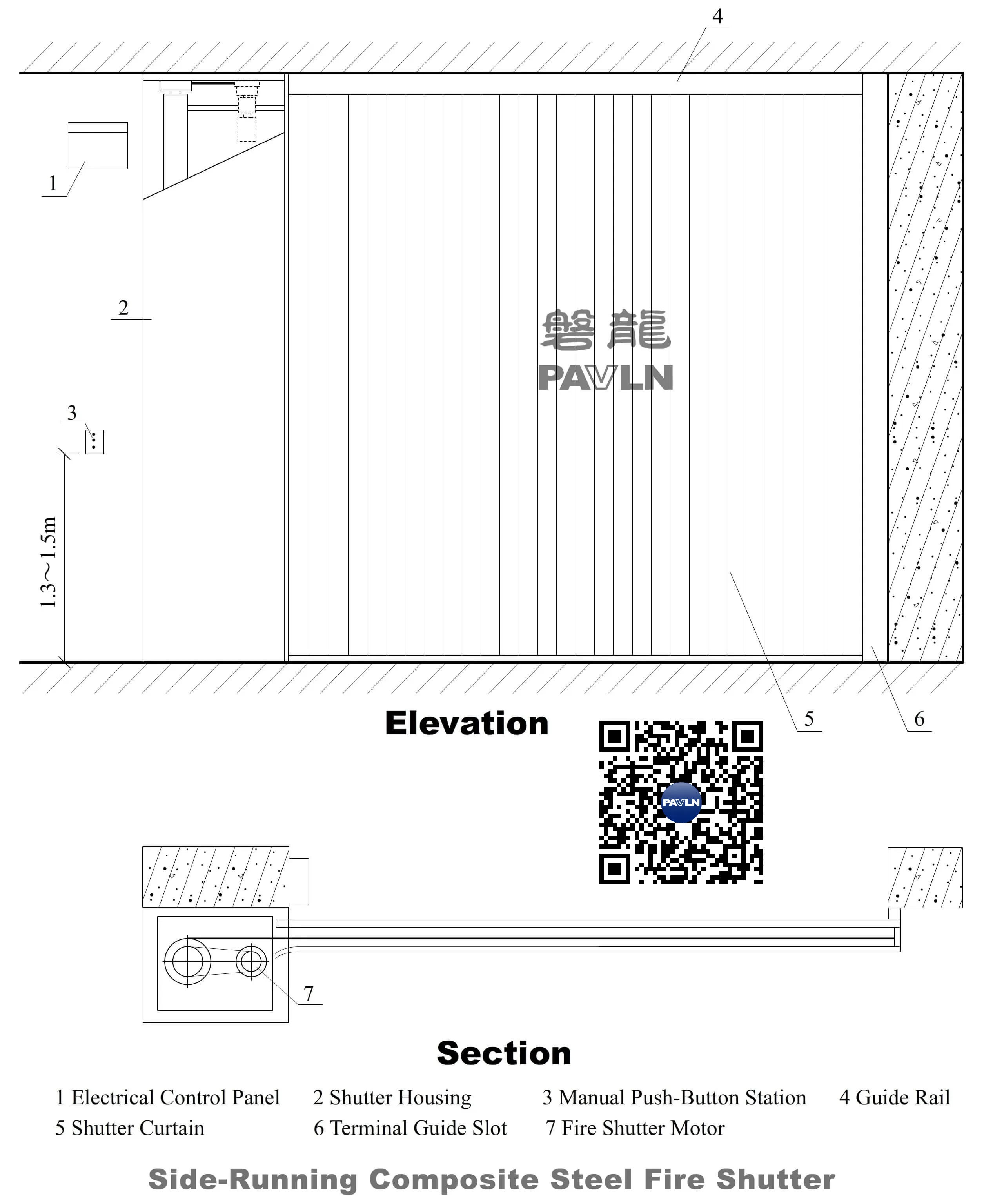 Side-Running Composite Steel Fire Shutter Side-Running Composite Steel Fire Shutter