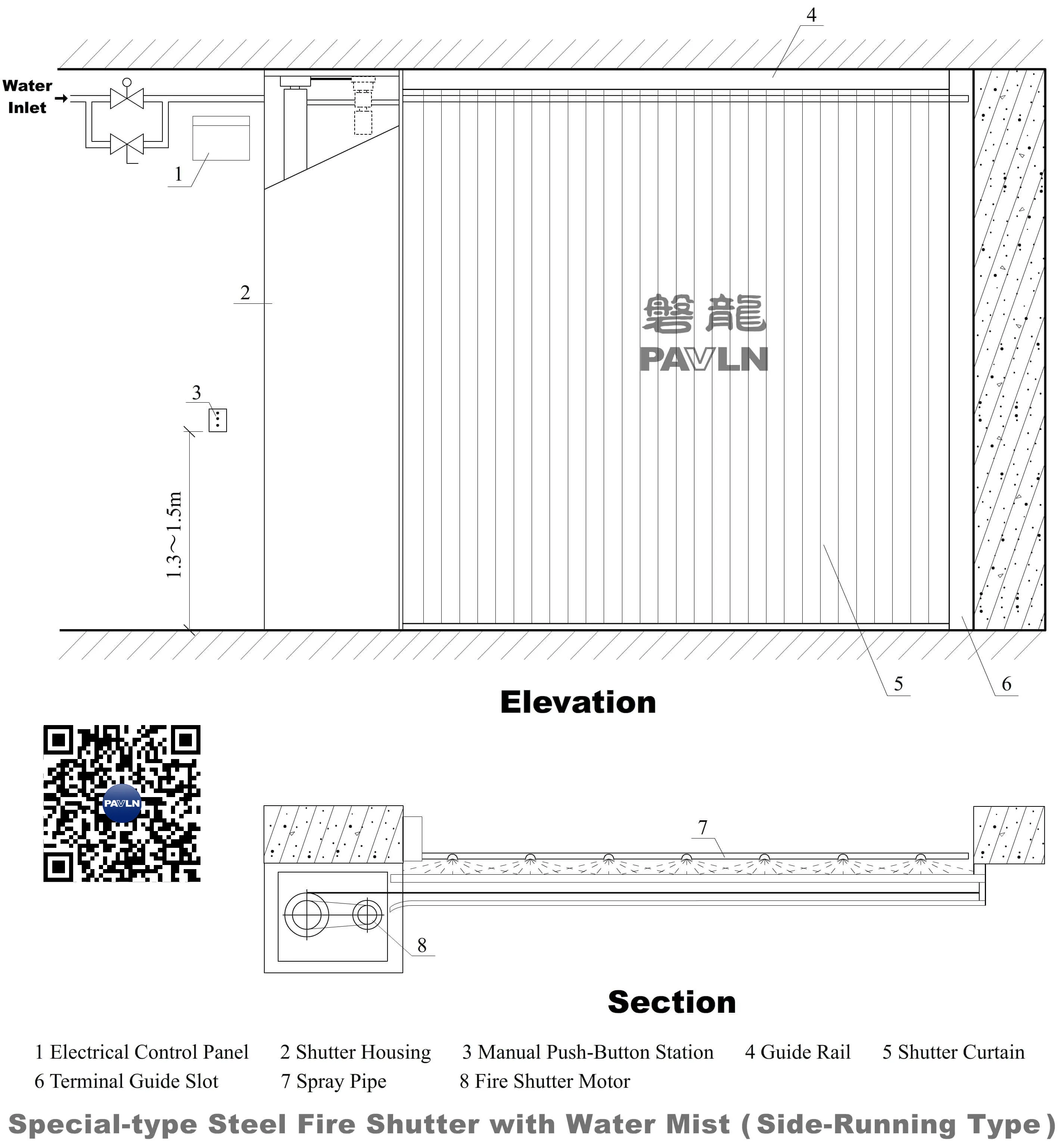Special-type Steel Fire Shutter with Water Mist (Side-Running Type) Special-type Steel Fire Shutter with Water Mist (Side-Running Type)