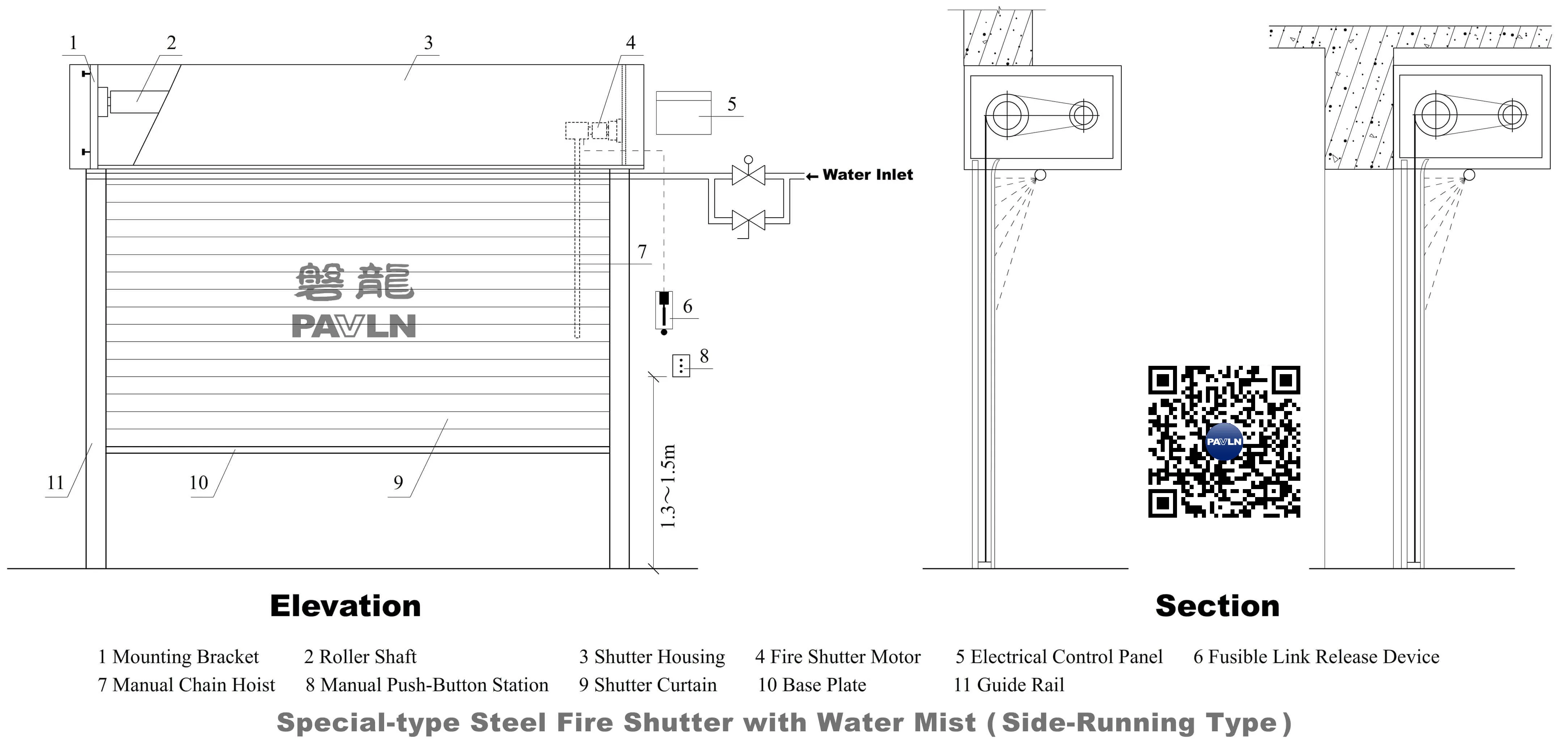 Special-type Steel Fire Shutter with Water Mist (Vertical Rolling Type) Special-type Steel Fire Shutter with Water Mist (Vertical Rolling Type)